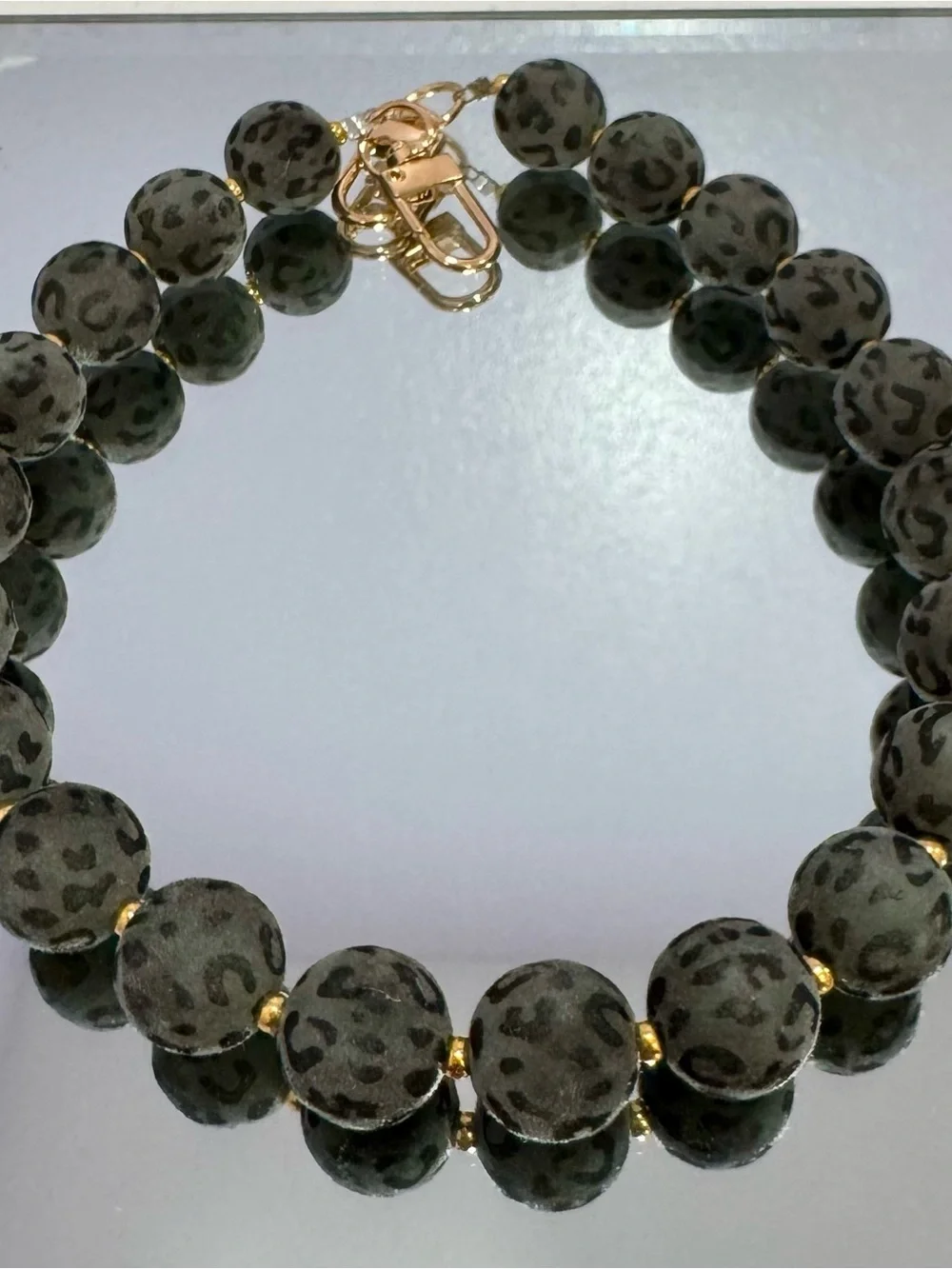 New Leopard-Print Beaded Bag Chain 18 inches with Gold Accents
